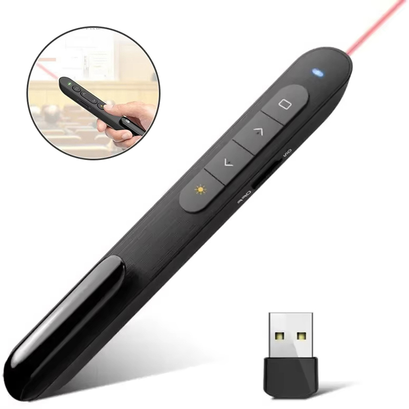 Laser Pointer Presenter - ปากกาพาวเวอร์พอยต์ไร้สาย คลิกเกอร์สำหรับงานนำเสนอ 2.4GHz รีโมทคอนโทรลแบบ USB สำหรับสำนักงาน