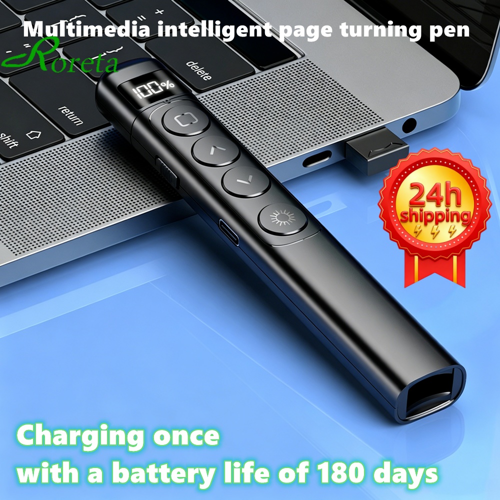 Laser Pointer Presenter - ปากกาพาวเวอร์พอยท์ คลิกเกอร์นำเสนอแบบไร้สาย Type-C ปากกาควบคุมระยะไกลแบบชาร์จได้สำหรับการสอนในสำนักงาน โปรเจคเตอร์ PPT