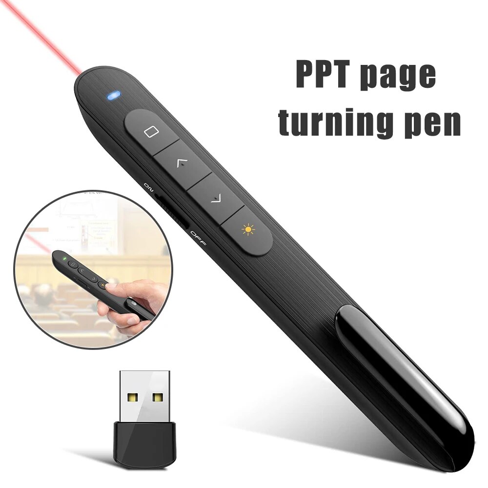 Laser Pointer Presenter - รีโมทคอนโทรลมัลติฟังก์ชั่นพลิกปากกาชาร์จปากกาเลเซอร์สายตาการสอนสาธิตธุรกิจ PPT Speech แสงสีแดง