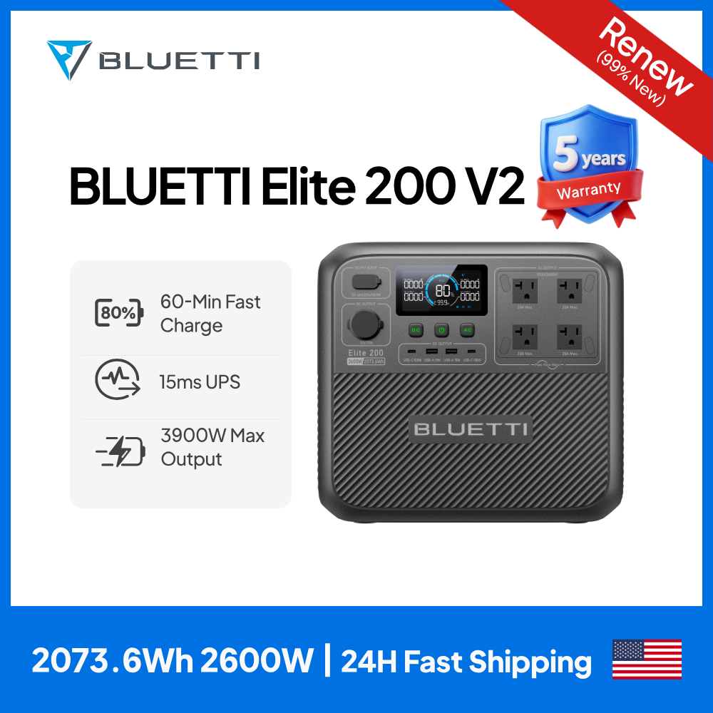 Solar Powered Charger - 【รีนิว】BLUETTI Elite 200 V2 สถานีไฟฟ้าพกพา 2600W